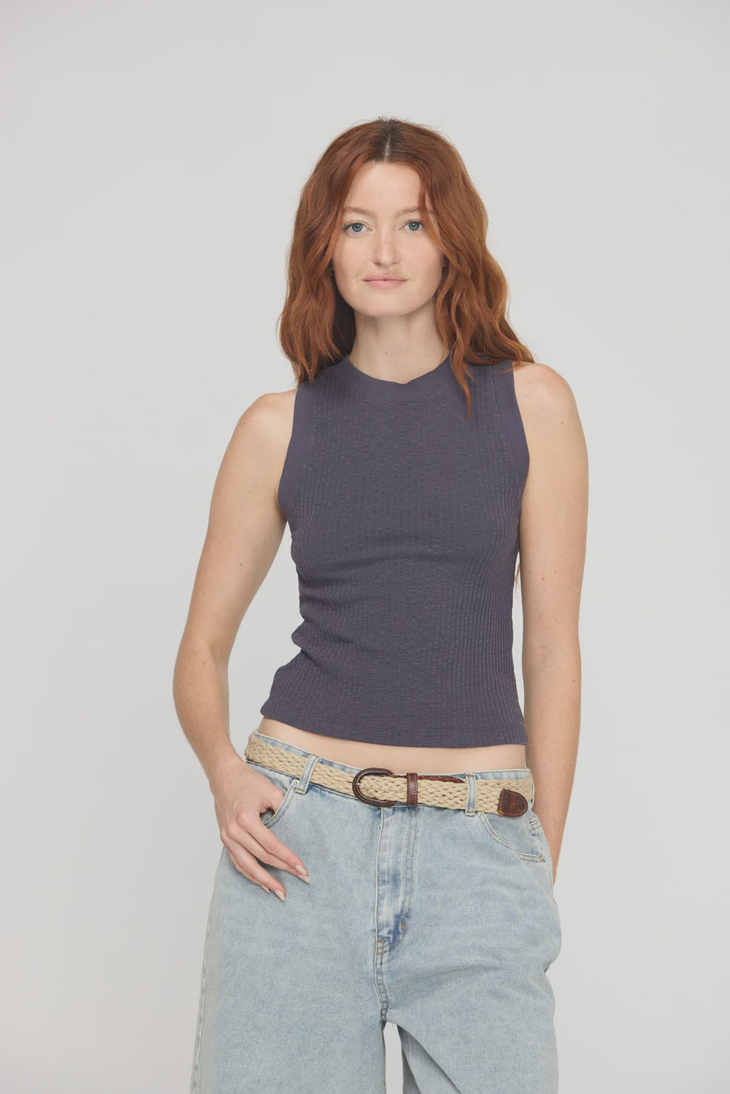 Player Racerback Rib Tank-Charcoal