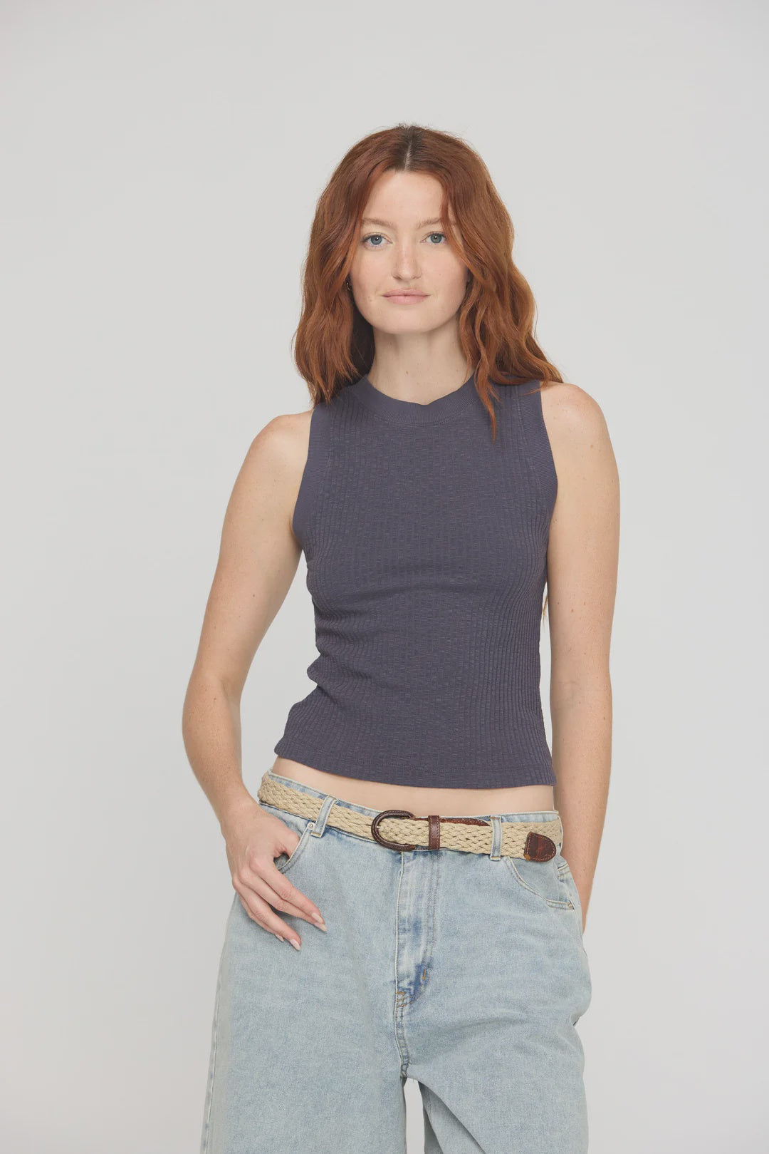 Player Racerback Rib Tank-Charcoal