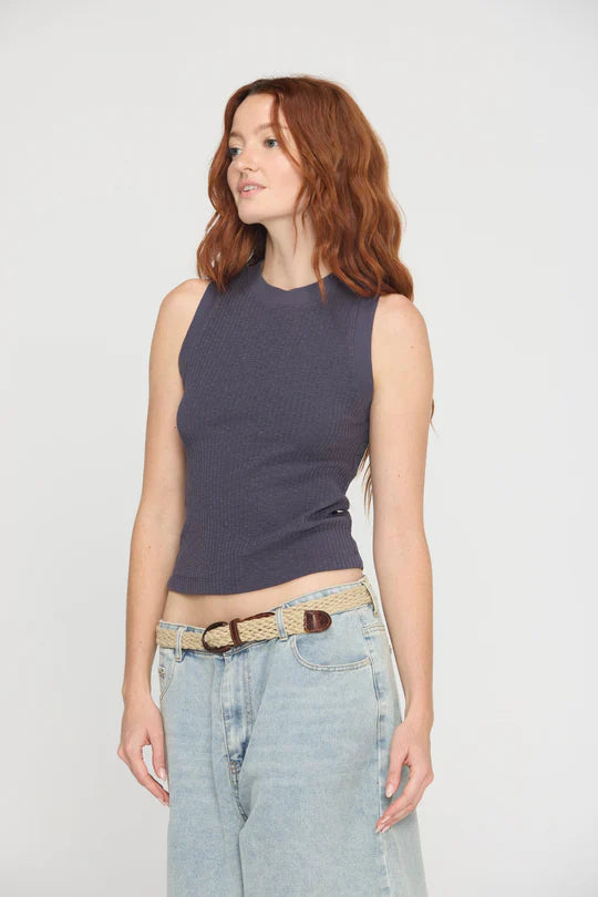 Player Racerback Rib Tank-Charcoal