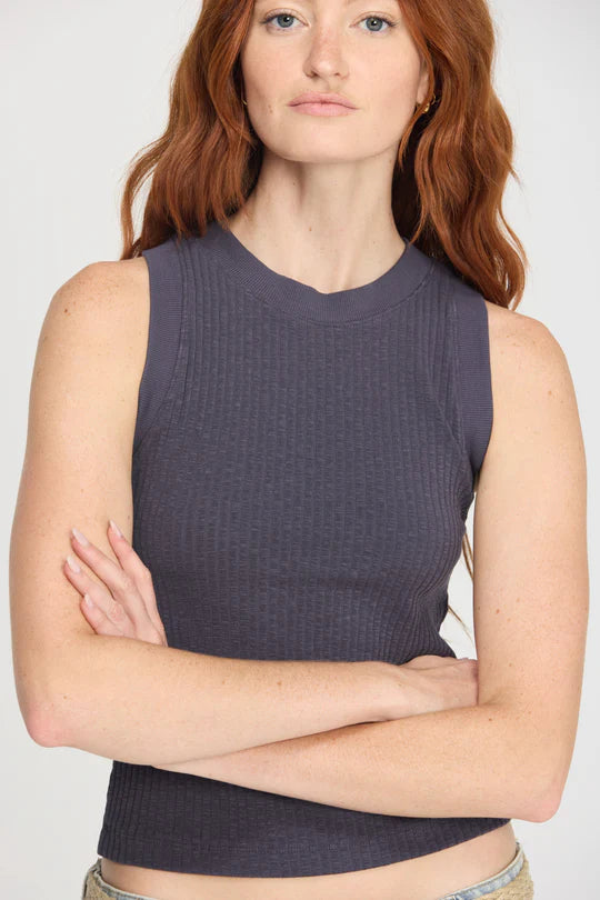 Player Racerback Rib Tank-Charcoal
