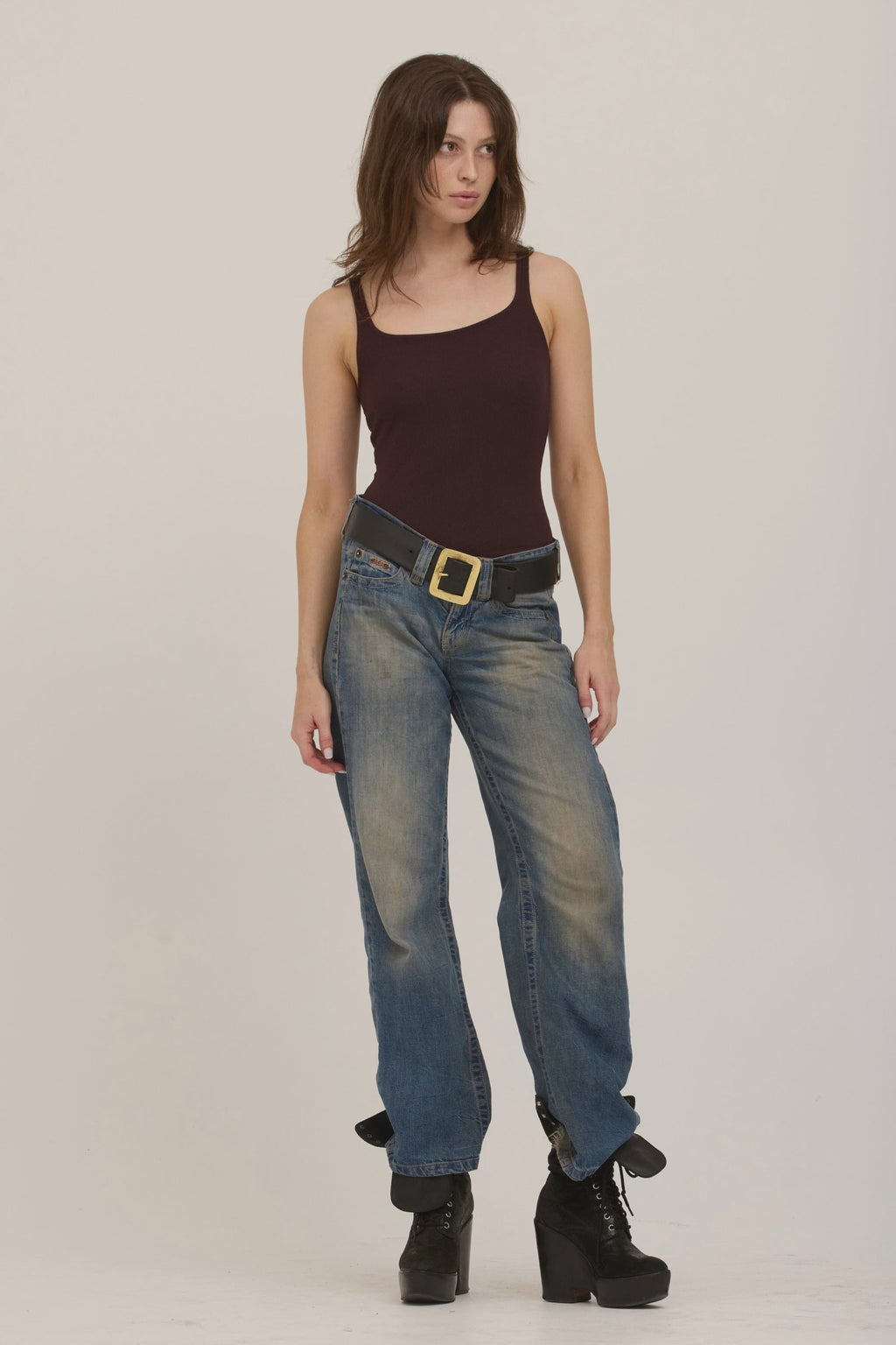 Olsen Scoop Neck Rib Tank-Dark Mocha