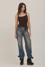 Olsen Scoop Neck Rib Tank-Dark Mocha