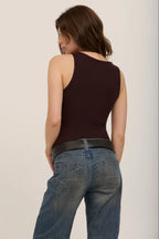 Olsen Scoop Neck Rib Tank-Dark Mocha