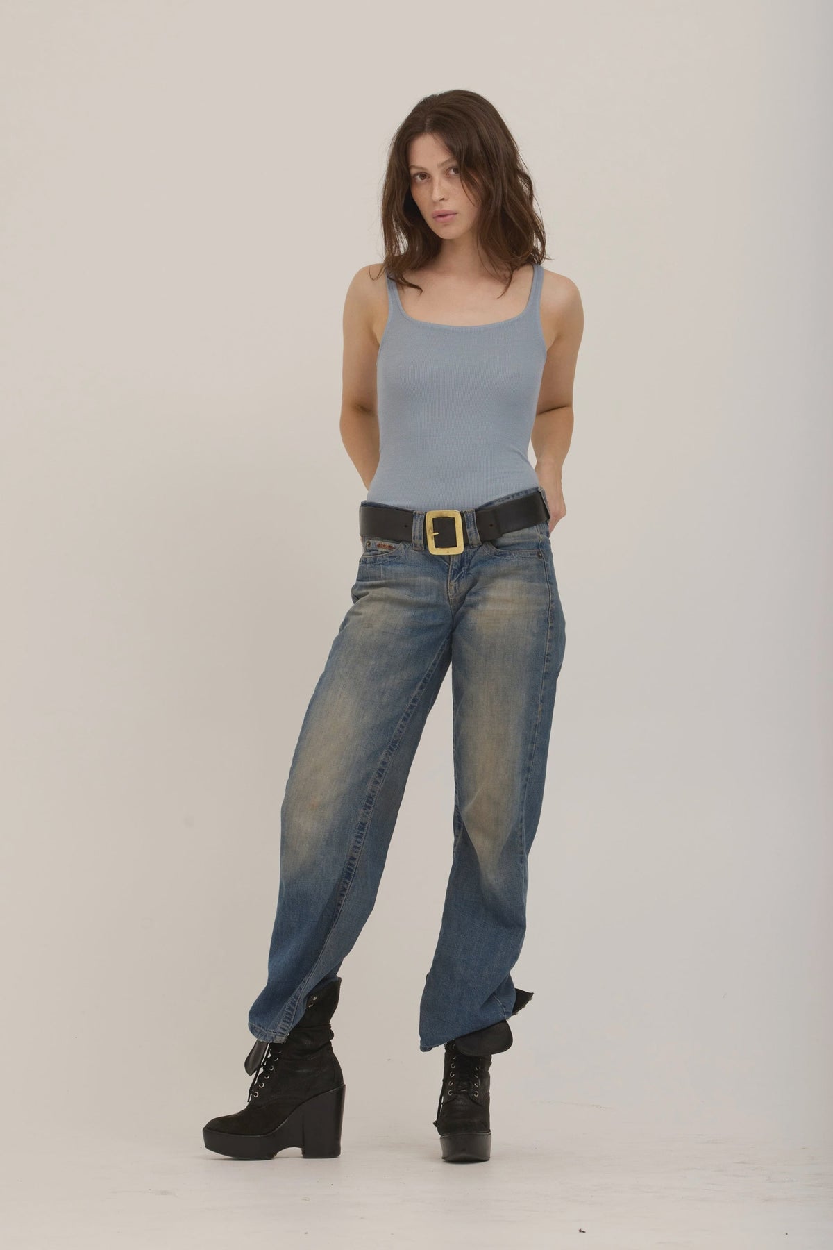 Olsen Scoop Neck Rib Tank-Smokey Blue