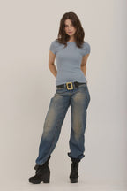 Griffith Rib Baby Tee-Smokey Blue