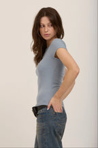 Griffith Rib Baby Tee-Smokey Blue