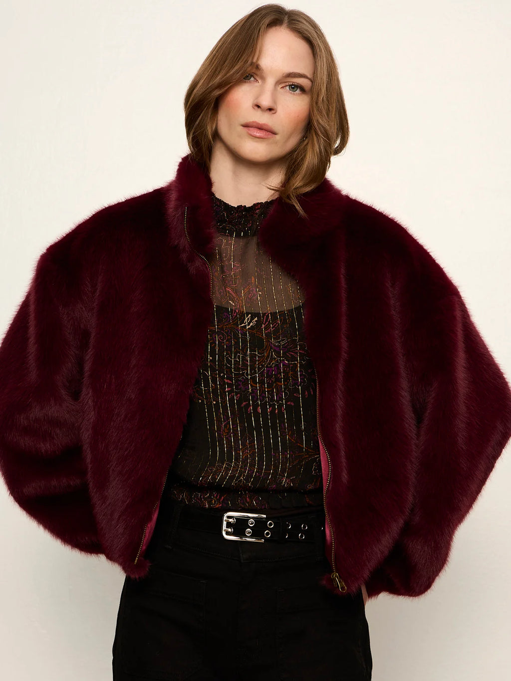 Everest Fur Bomber Bordeaux