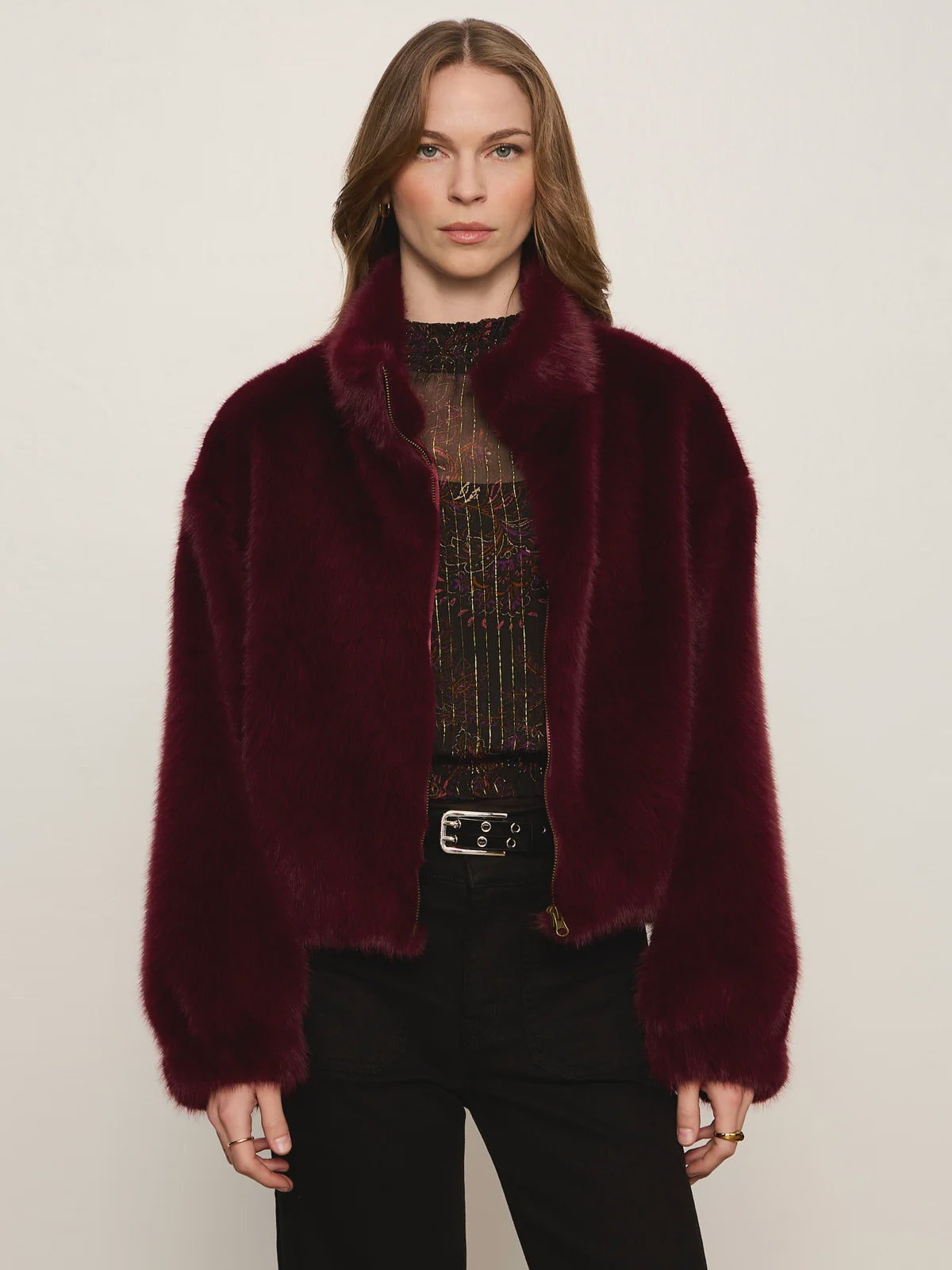 Everest Fur Bomber Bordeaux