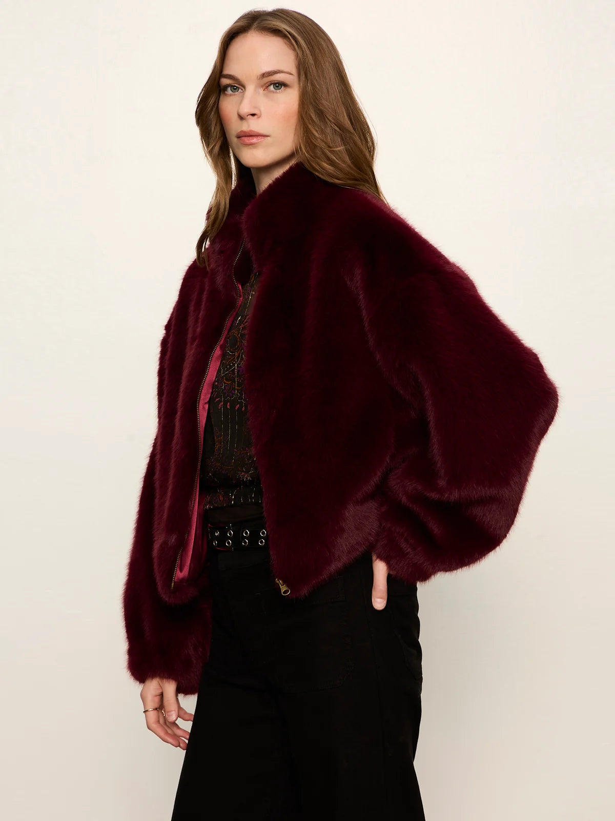 Everest Fur Bomber Bordeaux