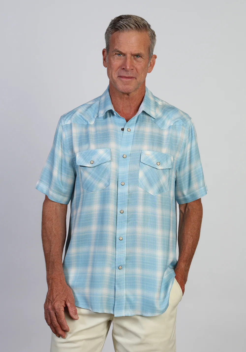 Short Sleeve 2 Pocket Western Shirt-Blue