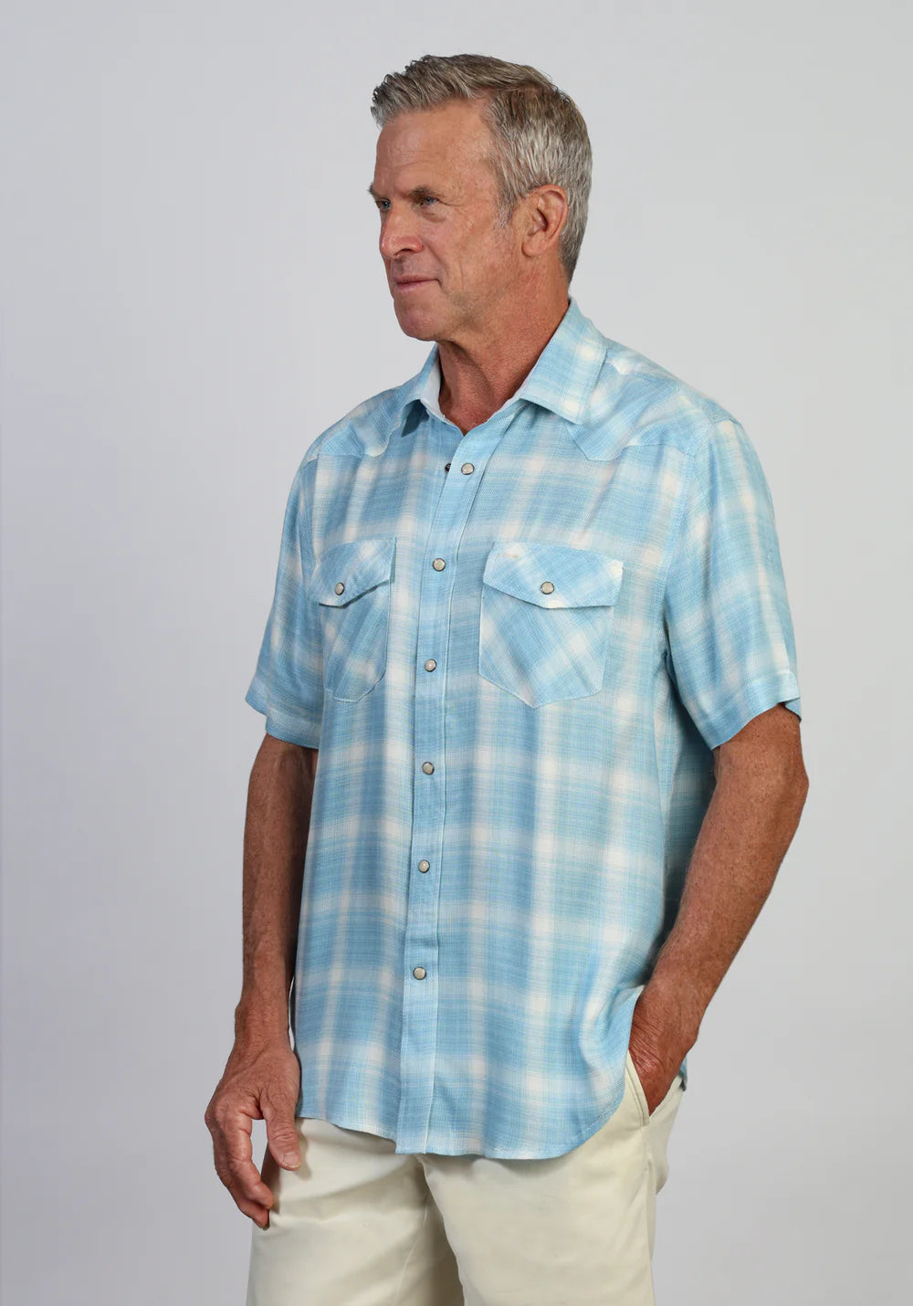 Short Sleeve 2 Pocket Western Shirt-Blue
