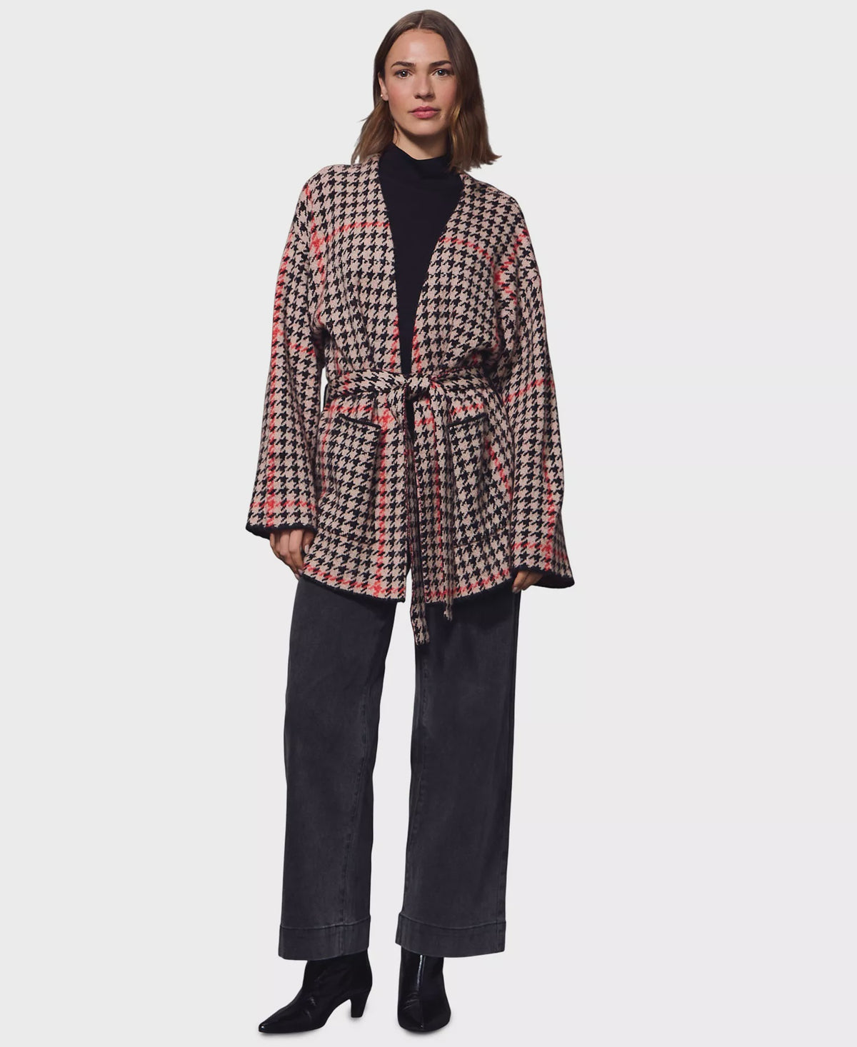 Jacquard Coatigan Red Hot Houndstooth