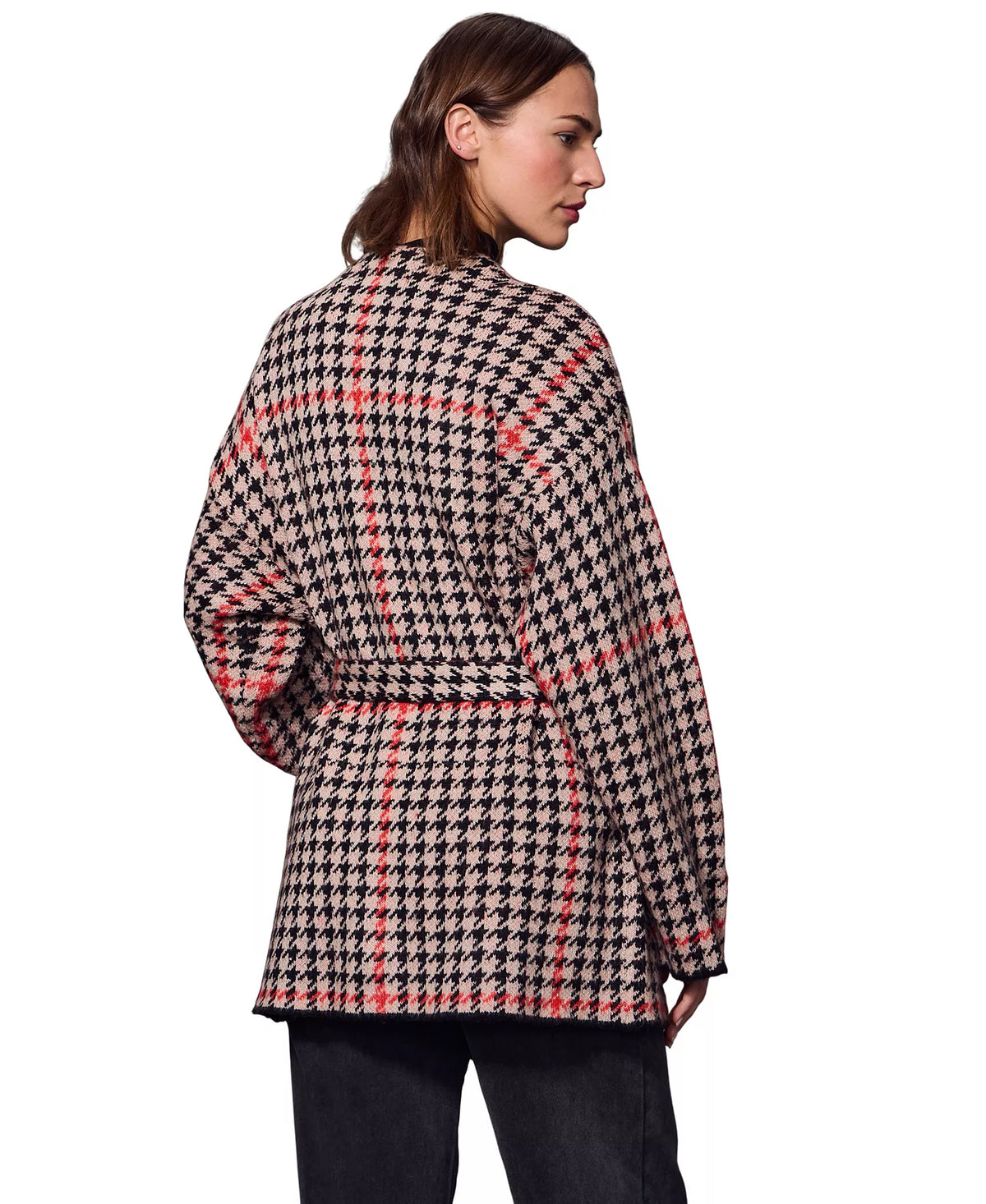 Jacquard Coatigan Red Hot Houndstooth