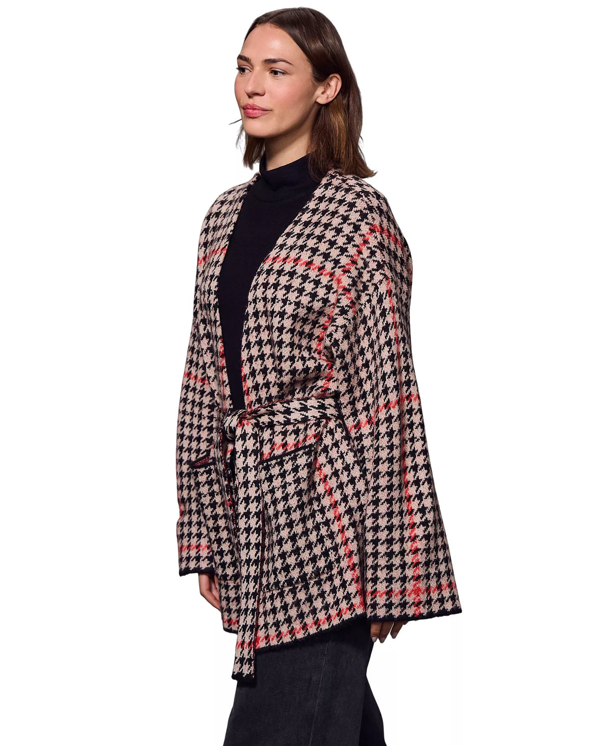 Jacquard Coatigan Red Hot Houndstooth