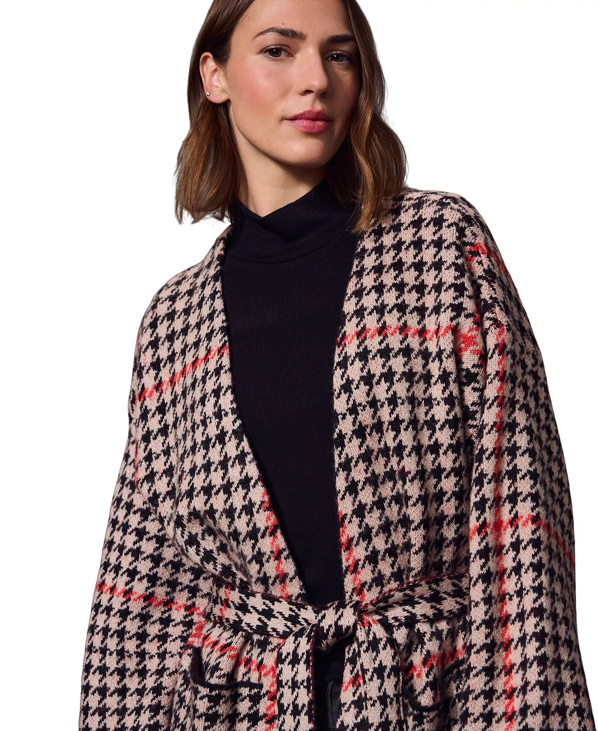 Jacquard Coatigan Red Hot Houndstooth