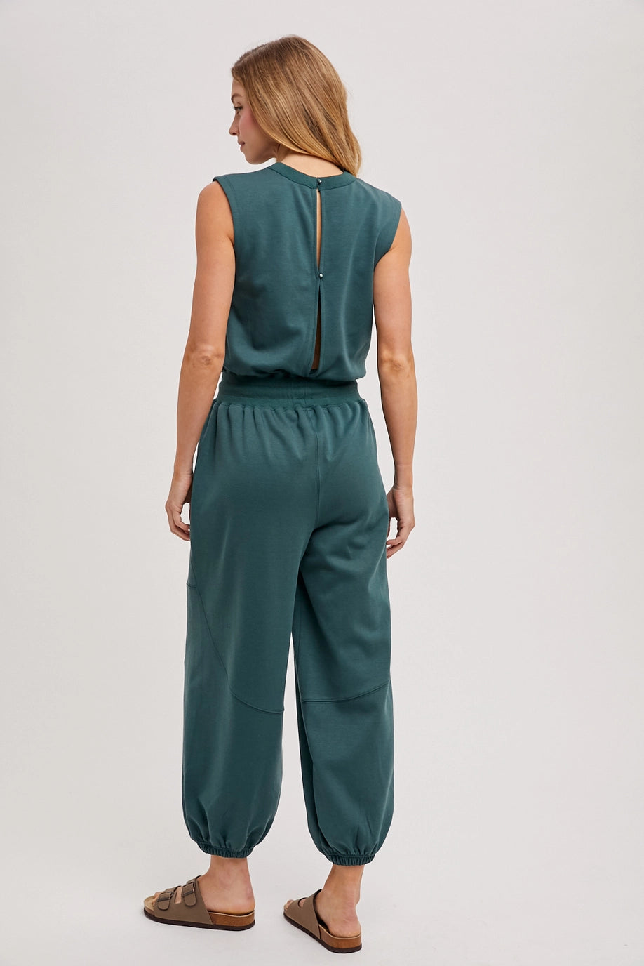 Drawstring Waist Sleeveless Knit Active Jumpsuit