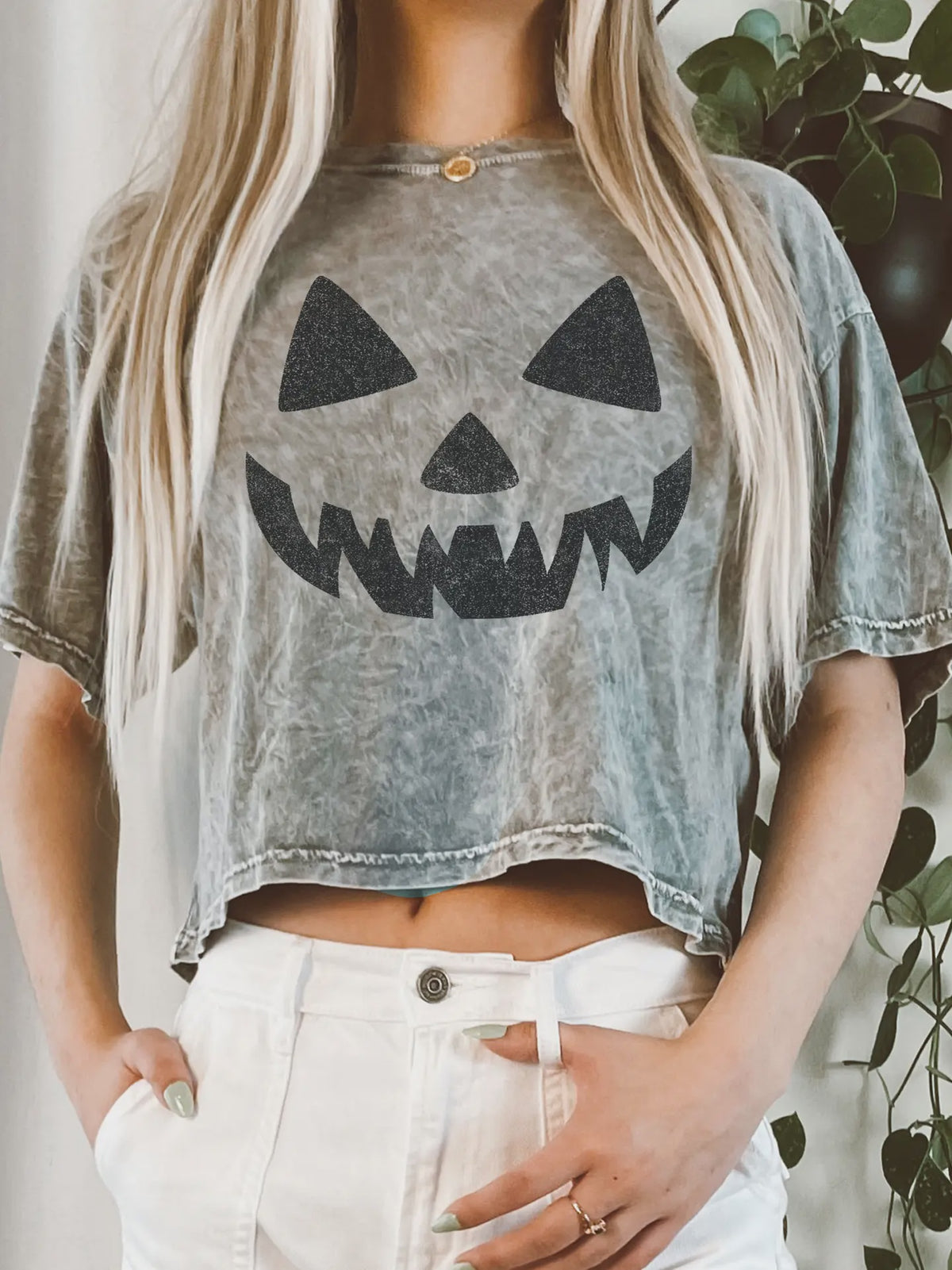 Jack O Lantern Mineral Graphic Long Crop Top