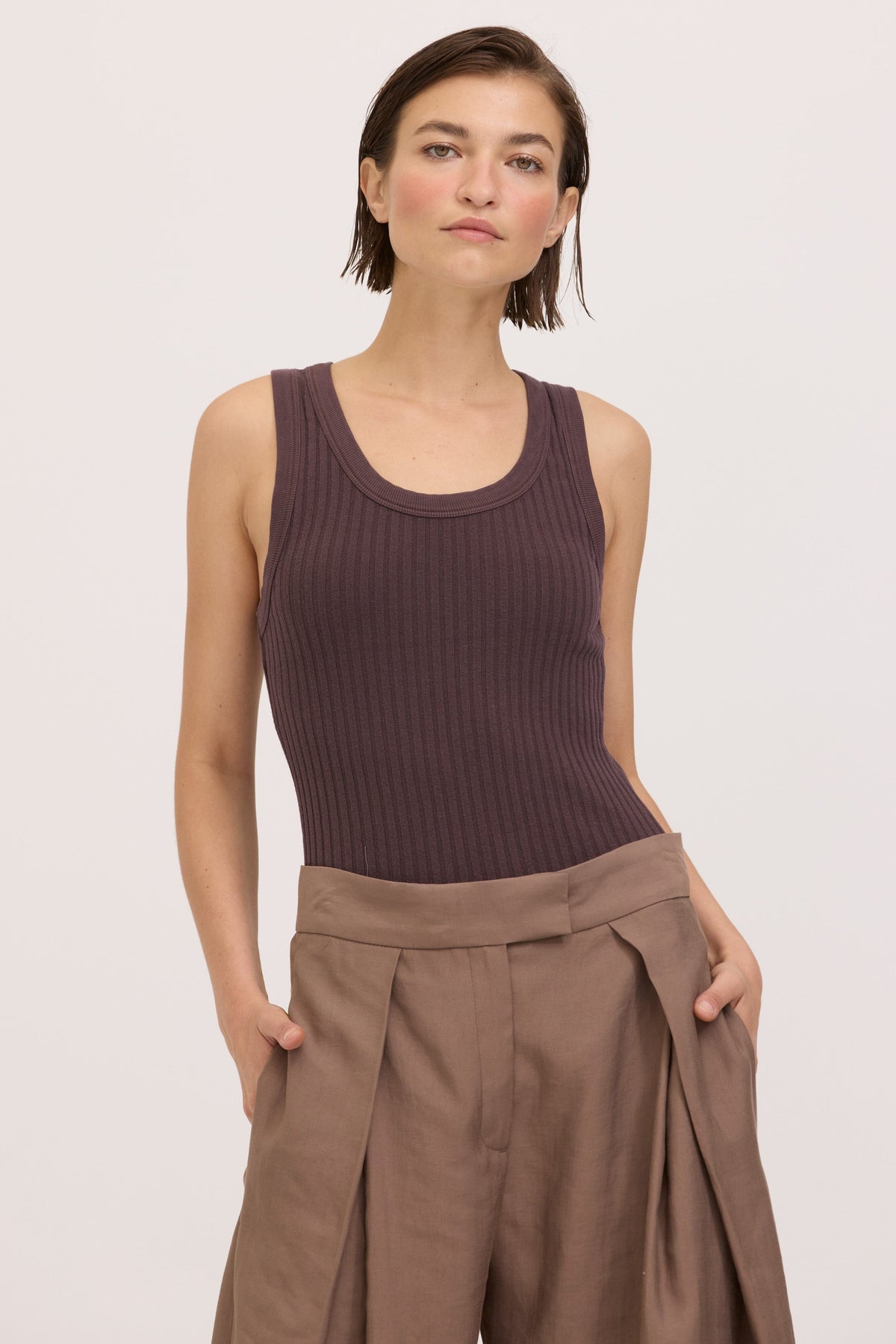 Cooper Sweater Rib Tank-Dark Mocha