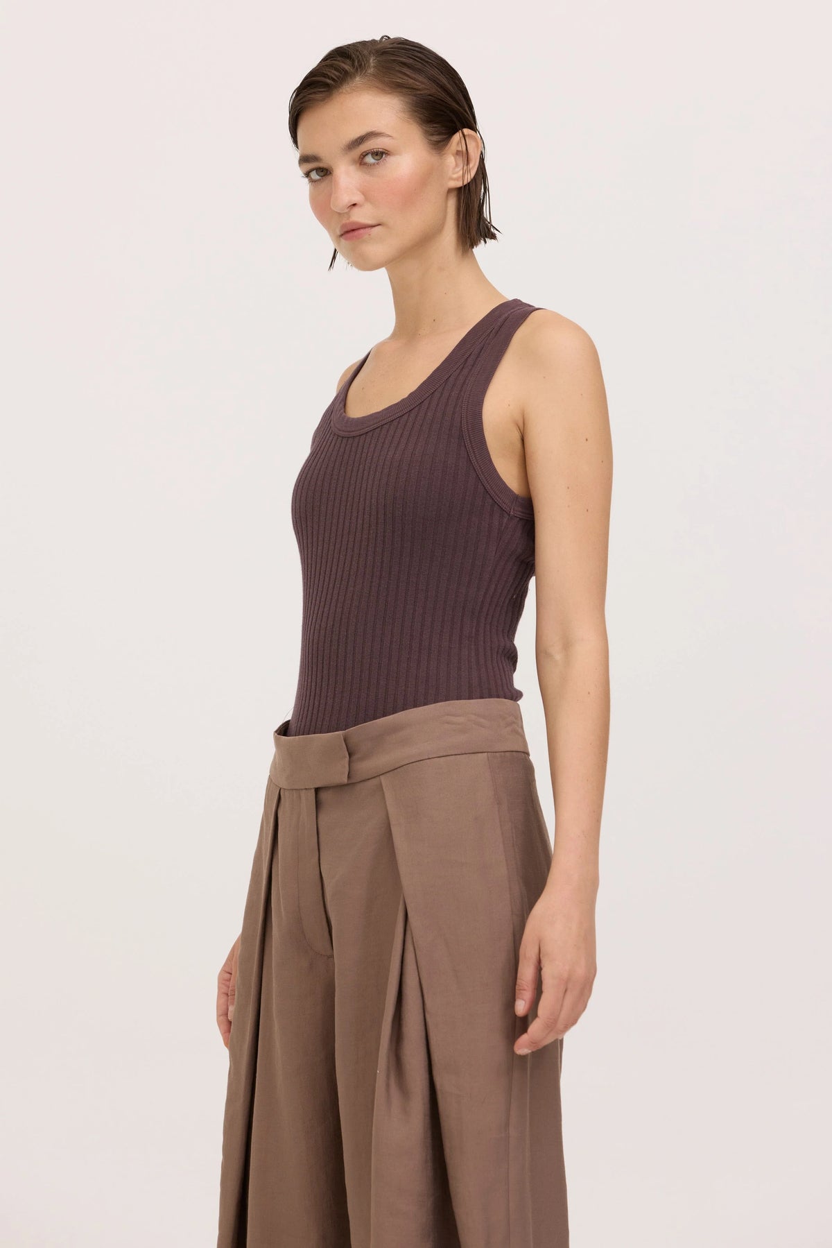 Cooper Sweater Rib Tank-Dark Mocha