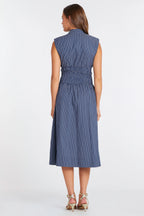 Skye Zip Front Dress-Indigo Stripe