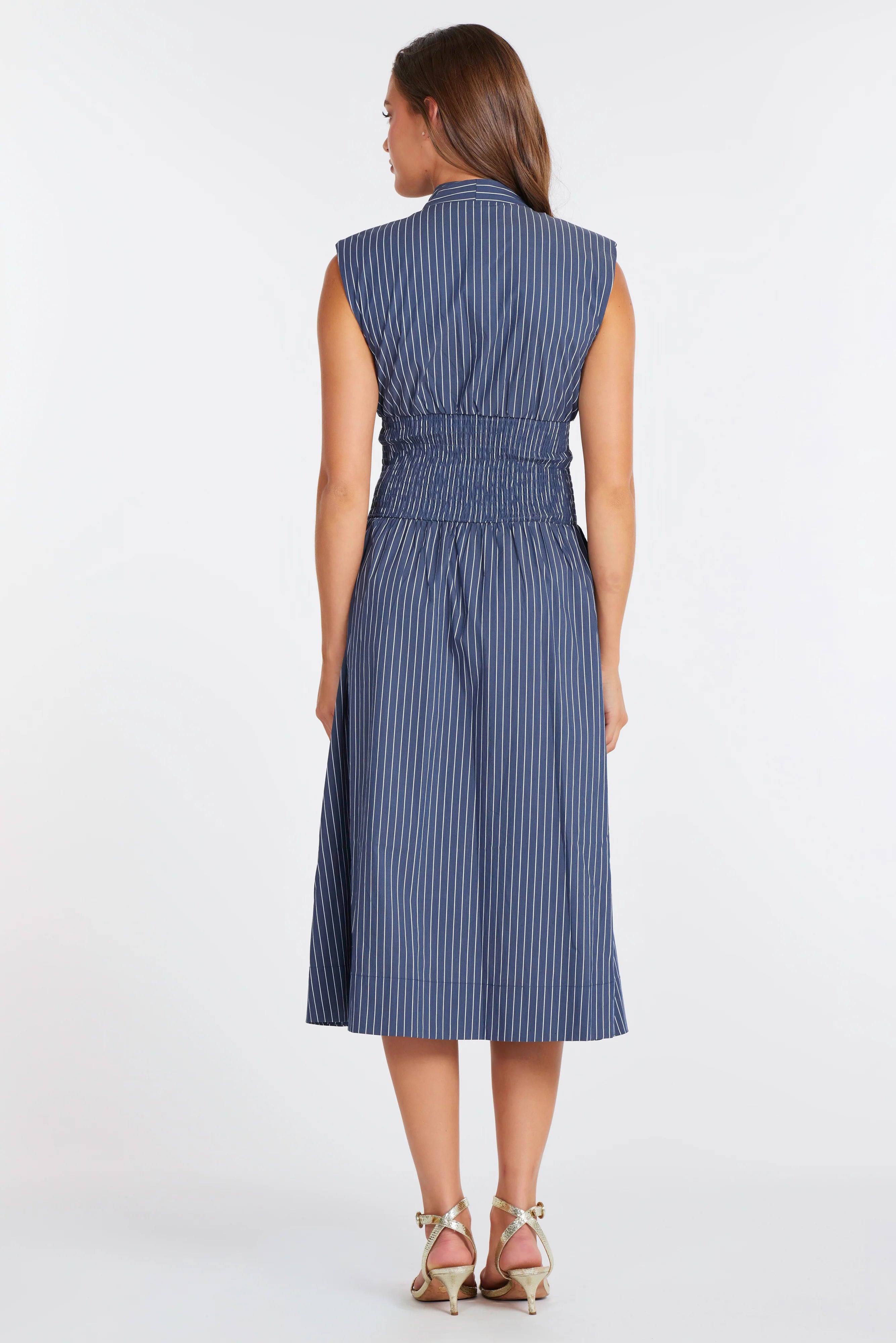 Skye Zip Front Dress-Indigo Stripe