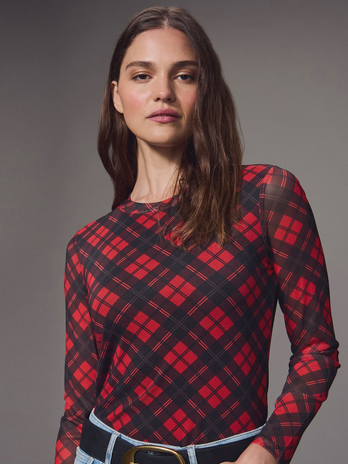 Perfect Mesh Tee Red Hot Plaid
