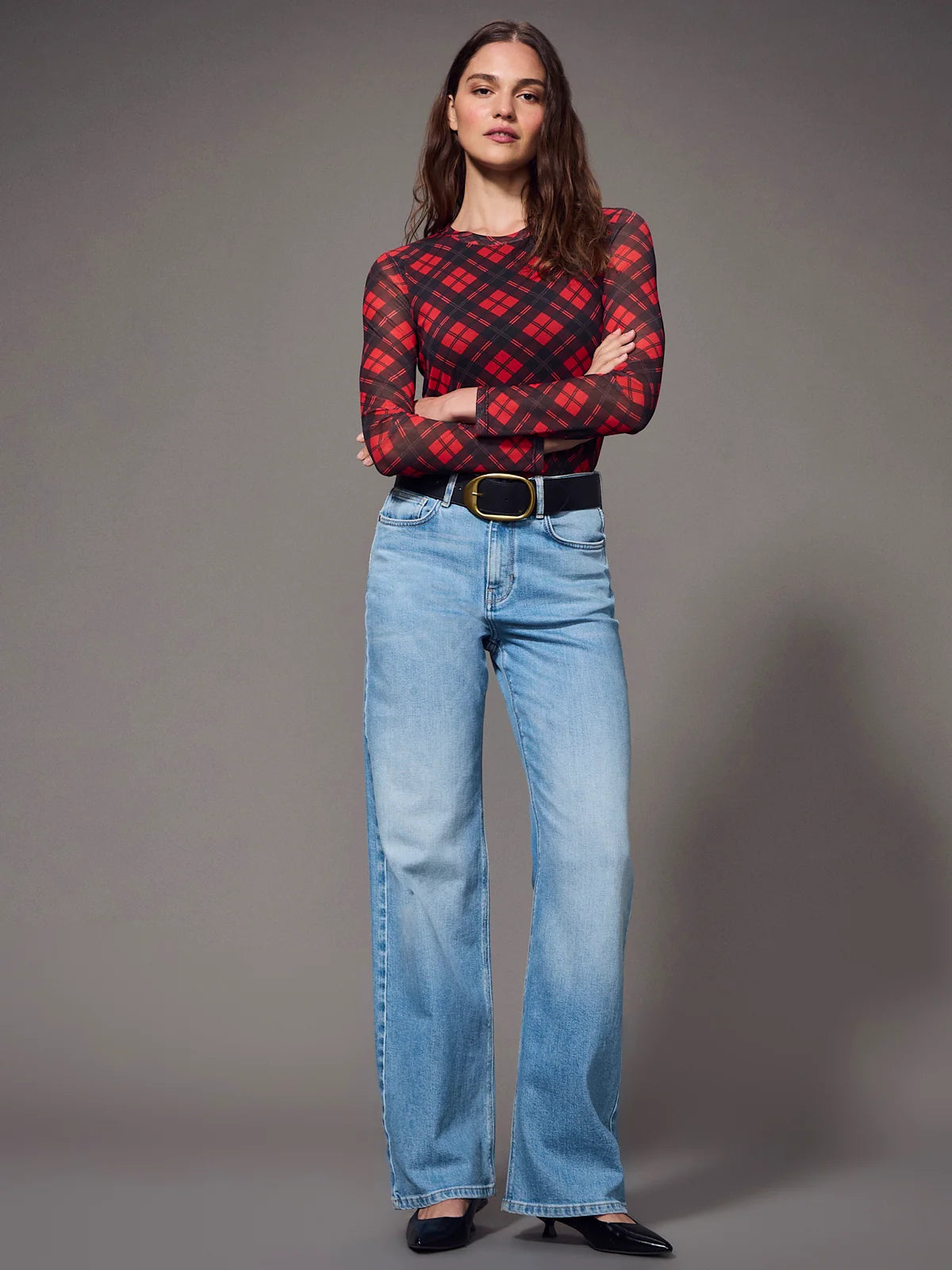 Perfect Mesh Tee Red Hot Plaid