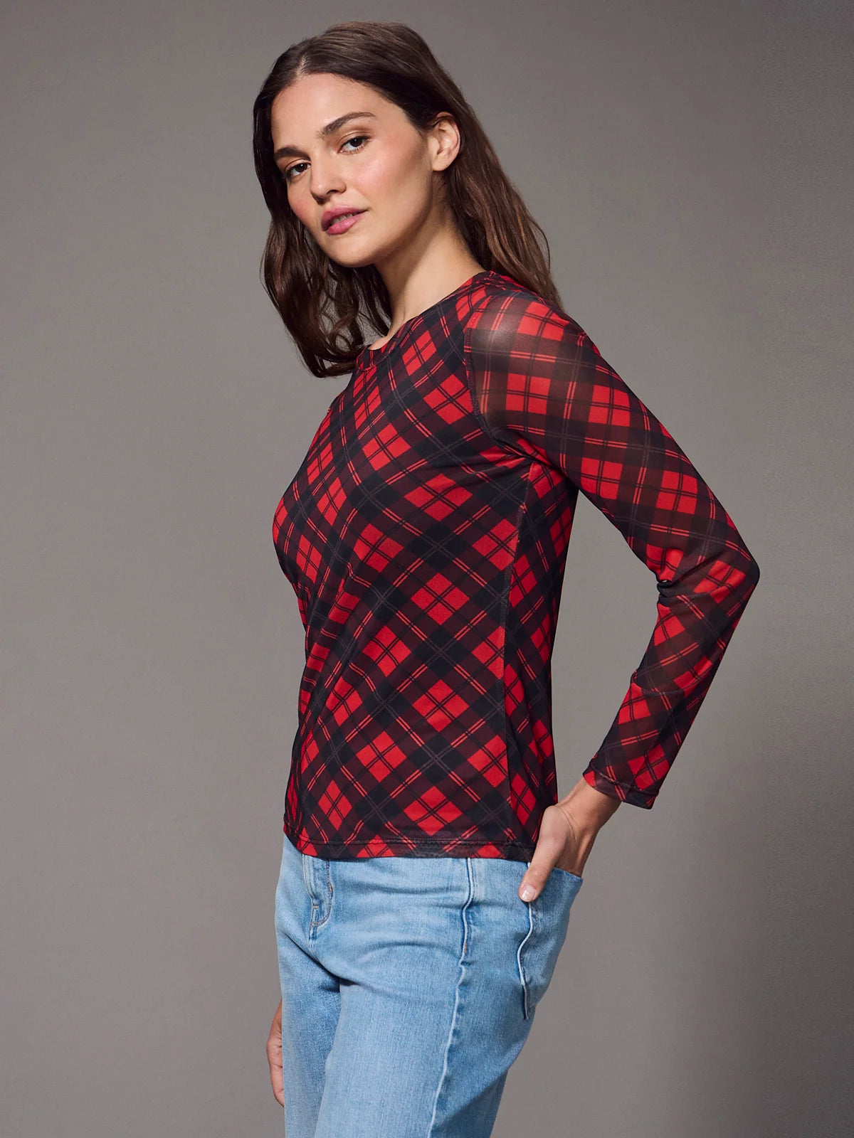 Perfect Mesh Tee Red Hot Plaid