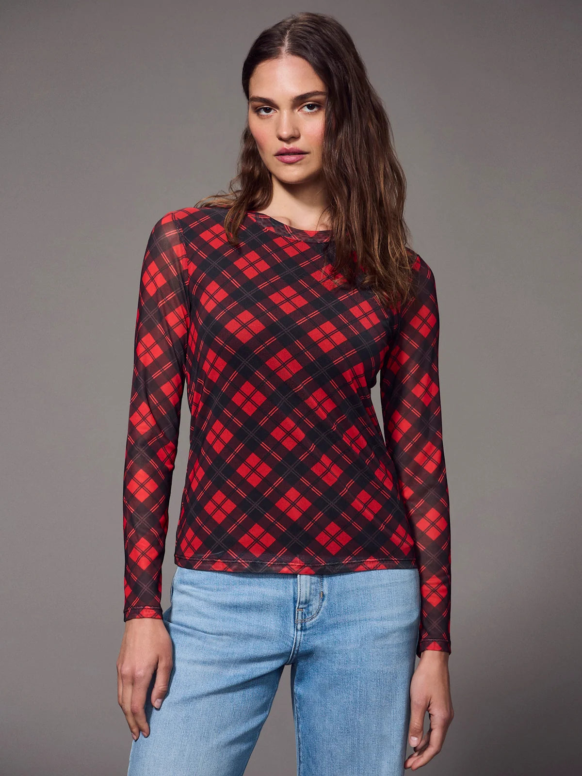 Perfect Mesh Tee Red Hot Plaid