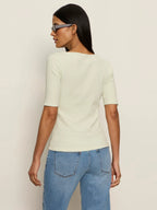 Boatneck Ribbed Top-Green Mist