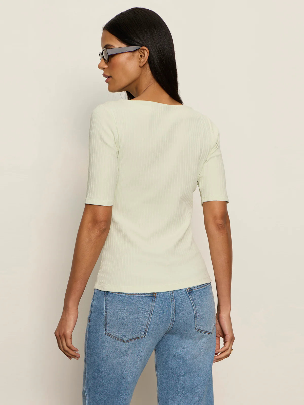 Boatneck Ribbed Top-Green Mist