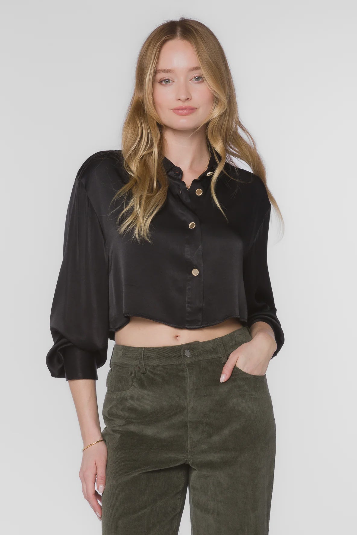 Denver Satin Gold Button Crop