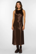 Dorothea Brown Satin Dress