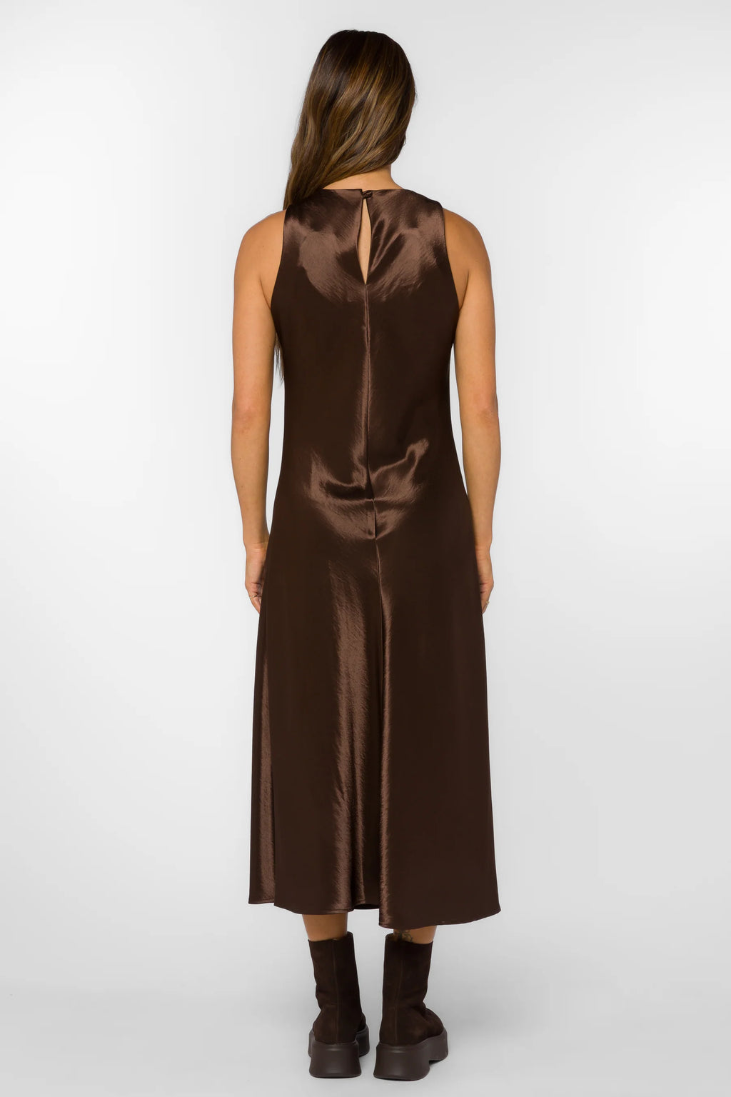 Dorothea Brown Satin Dress