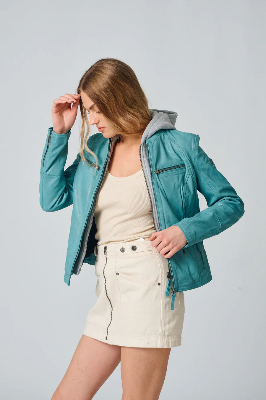 Nola Removable Hoodie Jacket-Light Turquoise