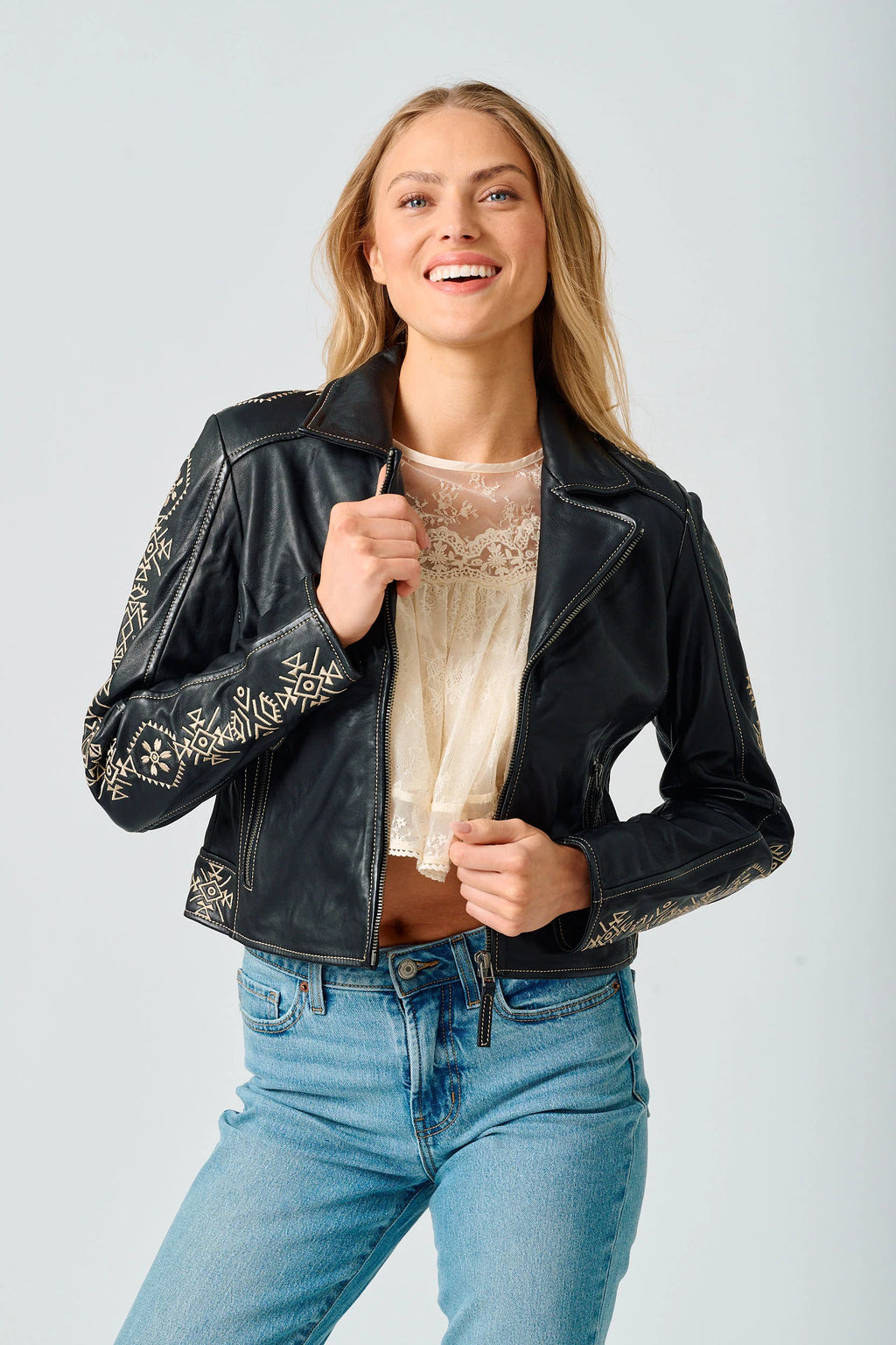 Cora Embroidered Front Zip Jacket