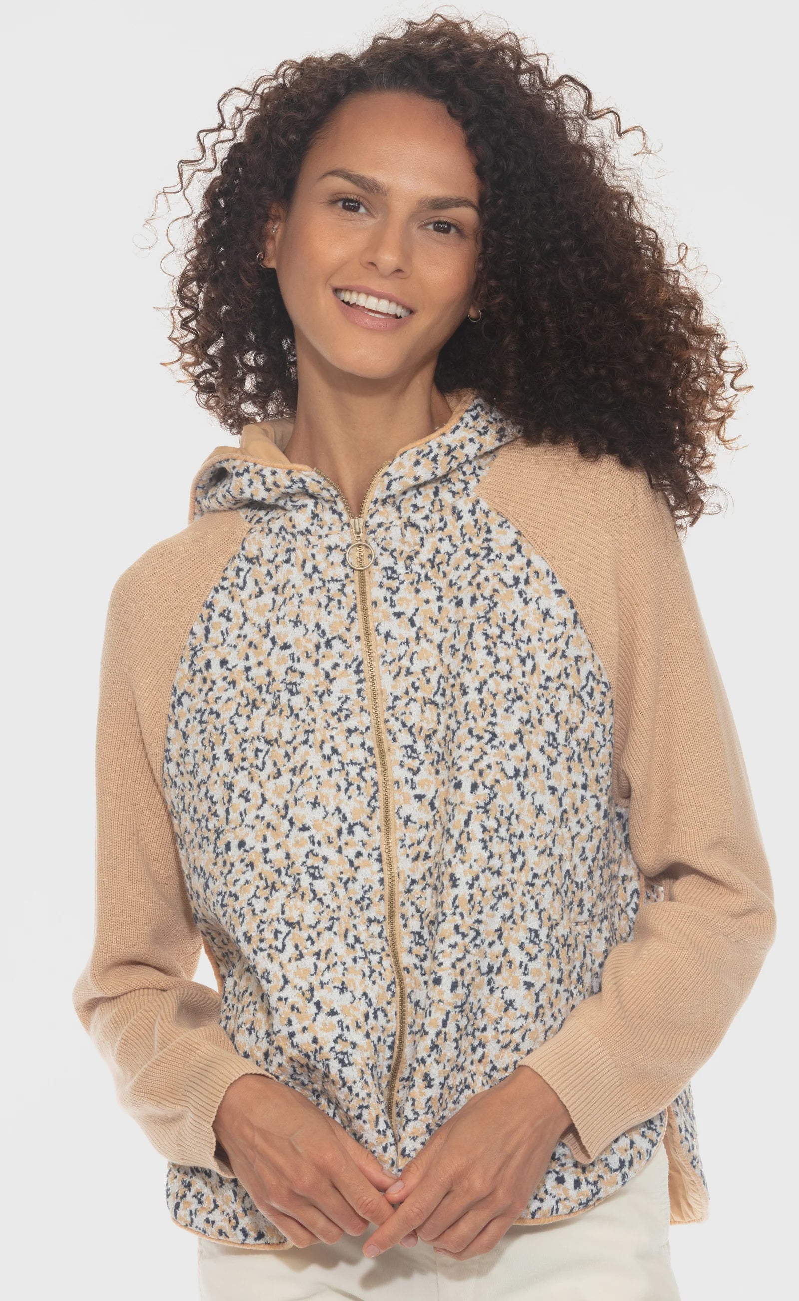 Abstract Floral Jaquard Mix Zip Jacket