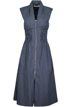 Skye Zip Front Dress-Indigo Stripe