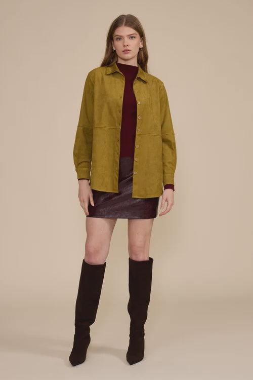 Paloma Faux Suede Shirt-Chartreuse