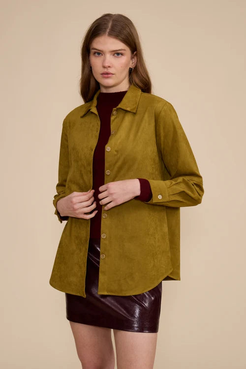 Paloma Faux Suede Shirt-Chartreuse