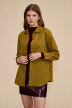 Paloma Faux Suede Shirt-Chartreuse