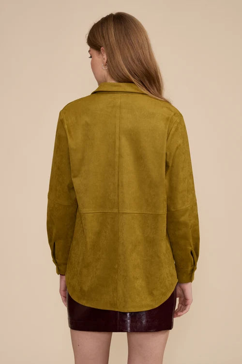Paloma Faux Suede Shirt-Chartreuse