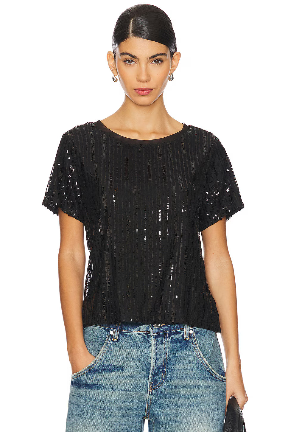Black Sequin Perfect Tee Top