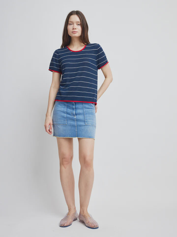 Celine Sweater Tee-Red/Navy