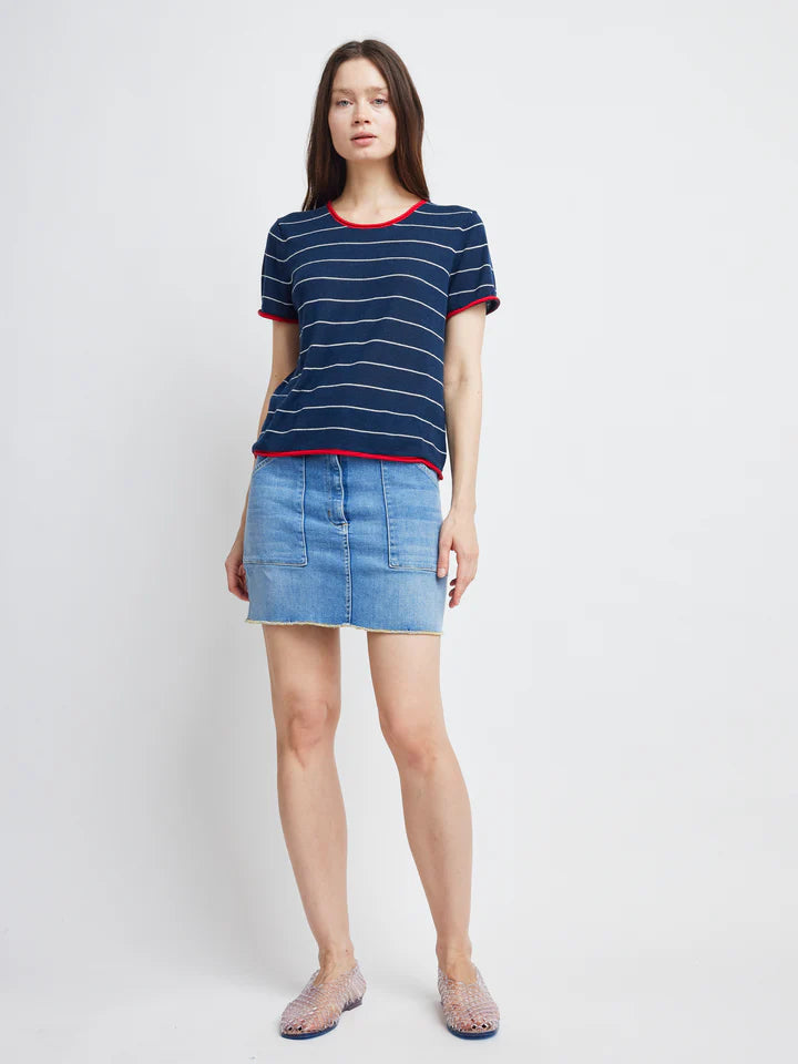 Celine Sweater Tee-Red/Navy