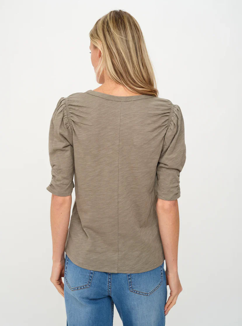Noelle S/S Ruched Sleeve Shoulder Tee