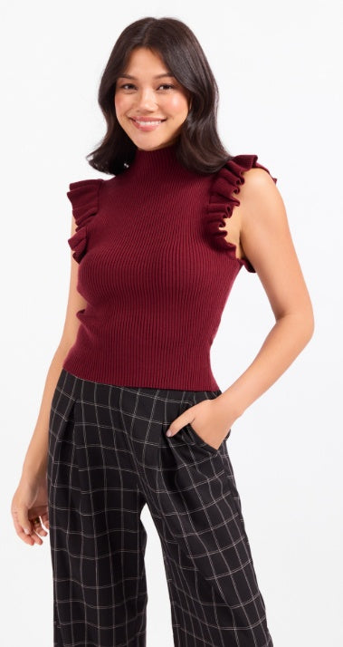 Tiffany Mockneck Ruffle Tank Sweater