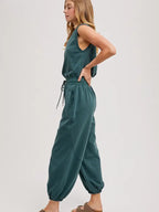Drawstring Waist Sleeveless Knit Active Jumpsuit