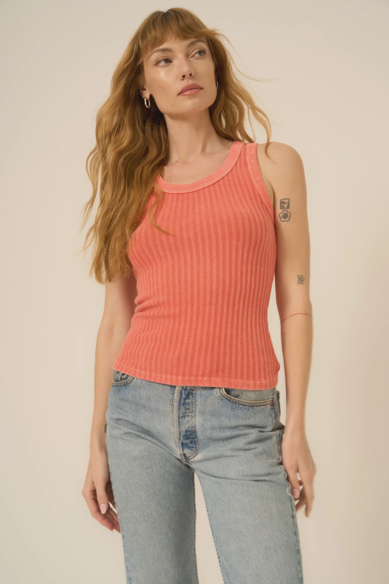 Cooper Sweater Rib Tank-Vintage Coral