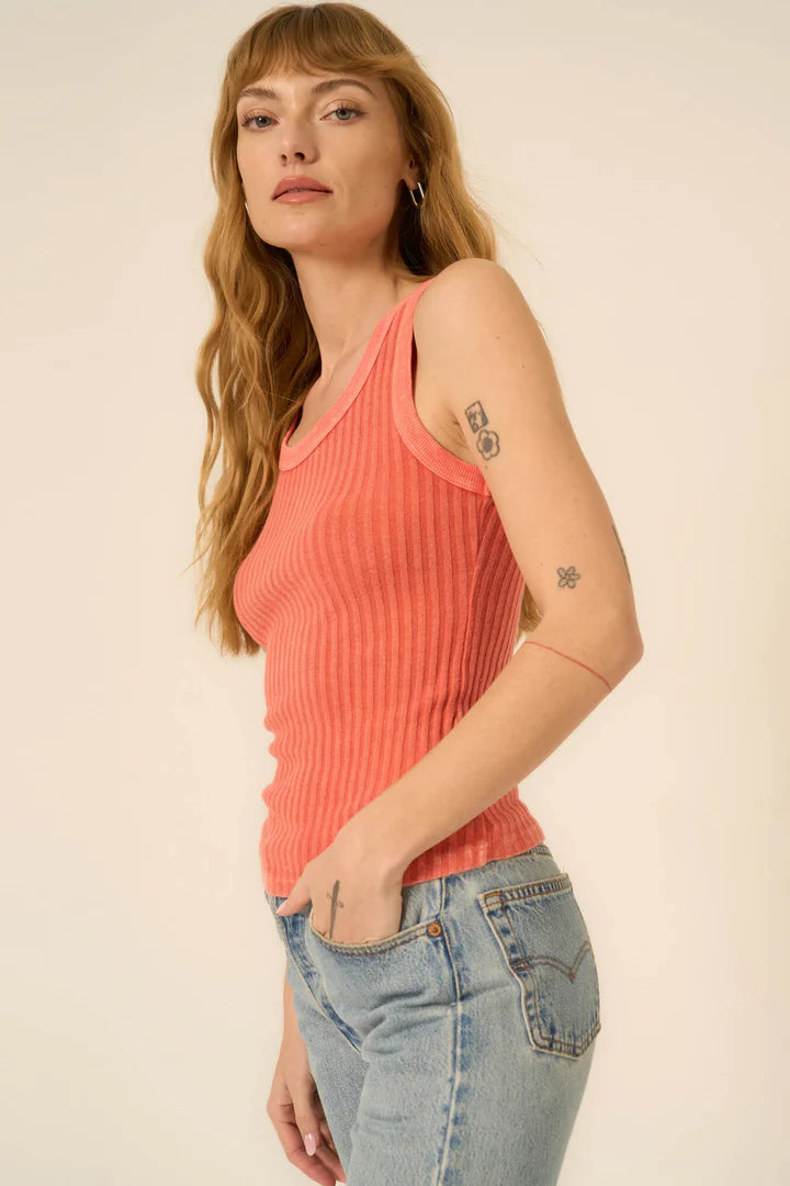 Cooper Sweater Rib Tank-Vintage Coral